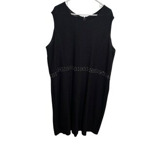 Ming Wang Women's Plus Size Sleeveless Knit Dress Black Scoop Neck Beaded Waist